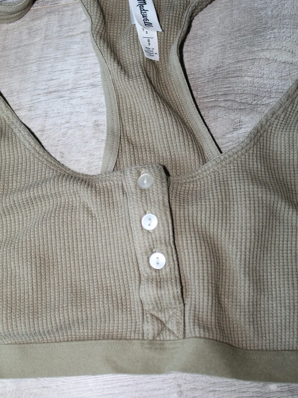 Madewell Olive Green Ribbed Racerback Bralette with Buttons